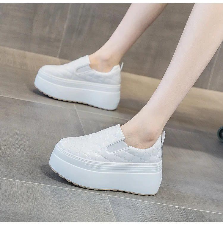 2025 zapatos de cuña de plataforma primavera otoño cabeza redonda Color sólido zapatillas gruesas Casual Slip on mocasines femeninos
