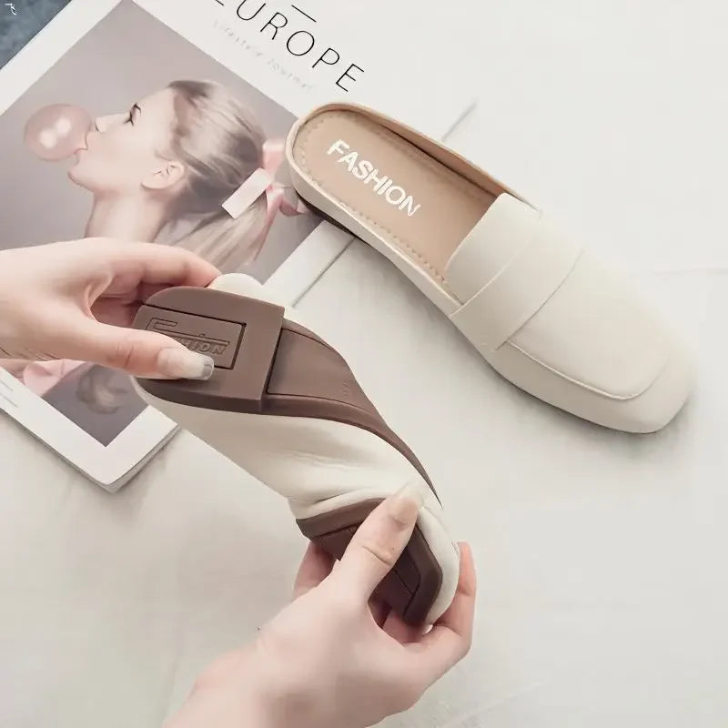Baotou-Zapatillas planas de cuero suave para Mujer, Zapatos planos sin cordones, suela suave, 2024