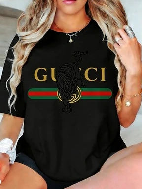 Camiseta de manga corta para mujer con estampado de letras, nueva colección 2026, estilo moderno, versátil y casual, de tejido grueso.