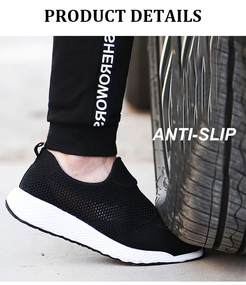 Zapatillas de trabajo ligeras de malla de verano, zapatos de seguridad protectores con punta de acero para el trabajo, zapatos de construcción transpirables para hombres y mujeres, botas de trabajo para hombres