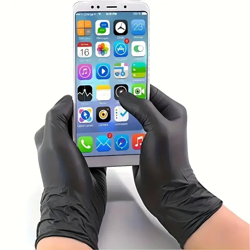 Guantes de nitrilo negros desechables, guantes de limpieza duraderos y gruesos para el hogar, para cocina, teñido del cabello, tatuaje, 20/50/100 Uds.