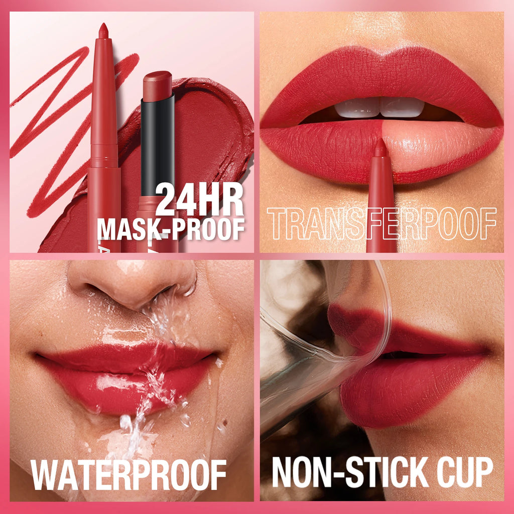 Delineador de labios impermeable integrado + juego de lápiz labial, sin manchas, sin desvanecimiento, sin taza, duradero, fácil de crear un maquillaje perfecto.