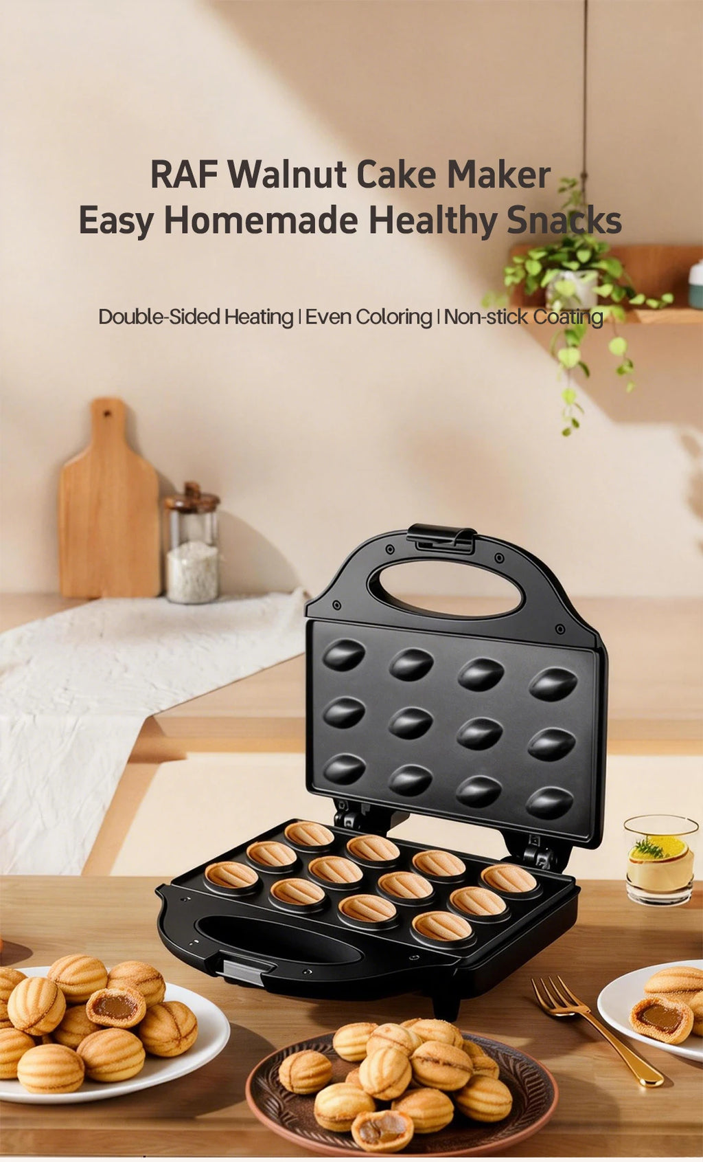 Máquina eléctrica para hacer gofres y pasteles de nueces con nueces, 12 agujeros, cocina, fabricación de galletas para hornear, gofres de nueces de negocios