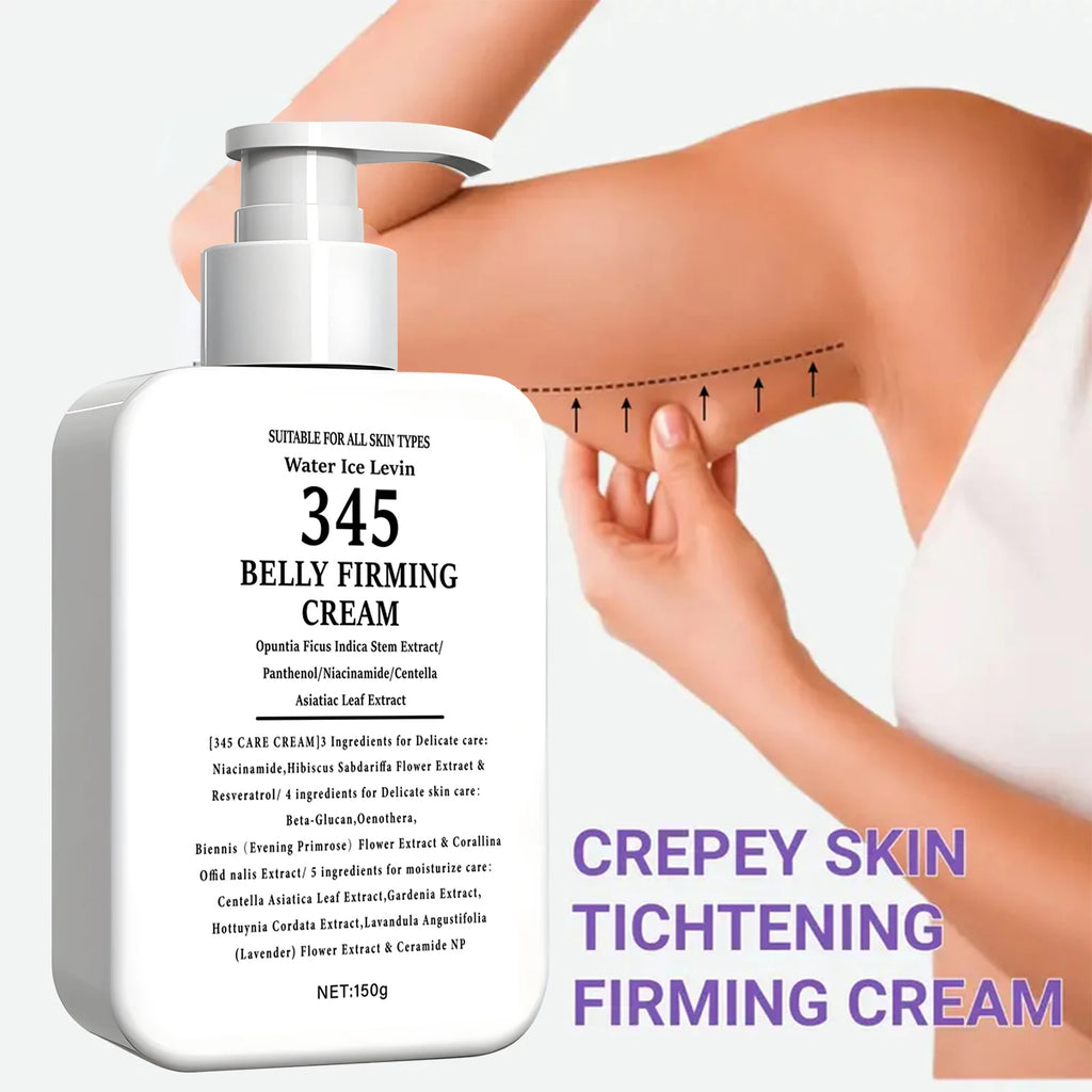 345 Crema reafirmante para el vientre Extracto de tallo de opuntia. Niacinamida Pantenol. Objetivos Piel Crepey. Tensar firmes. Todos los tipos de piel. 150 g.