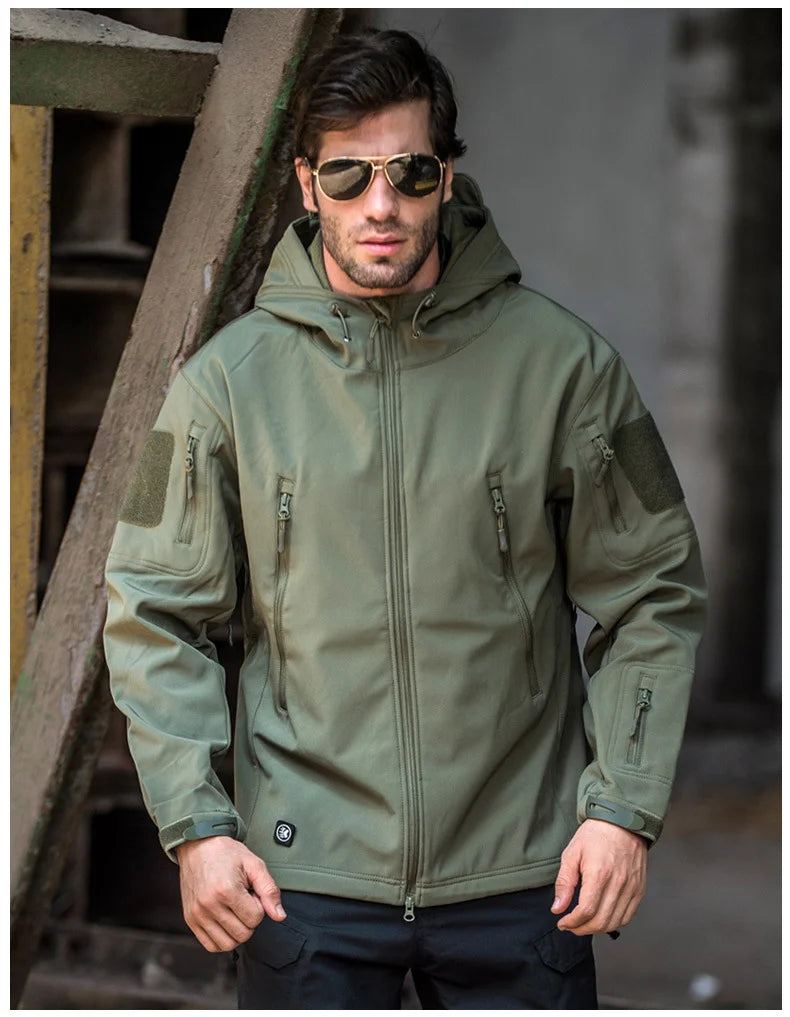 Chaqueta de Piel de Tiburón a la Moda 2024, Chaqueta Táctica Impermeable y Cortavientos para Hombre, Chaqueta con Capucha