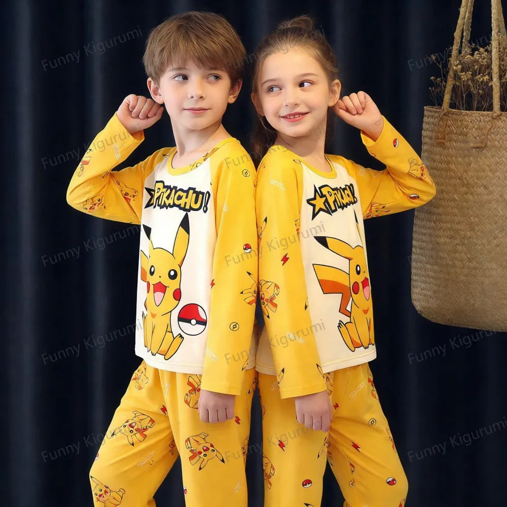 Pijamas de dibujos animados para niños de 3 a 5, 7, 9, 11 y 13 años, conjuntos de ropa para el hogar para niños, pijamas de Pikachu de manga larga para niñas, ropa de descanso para adolescentes