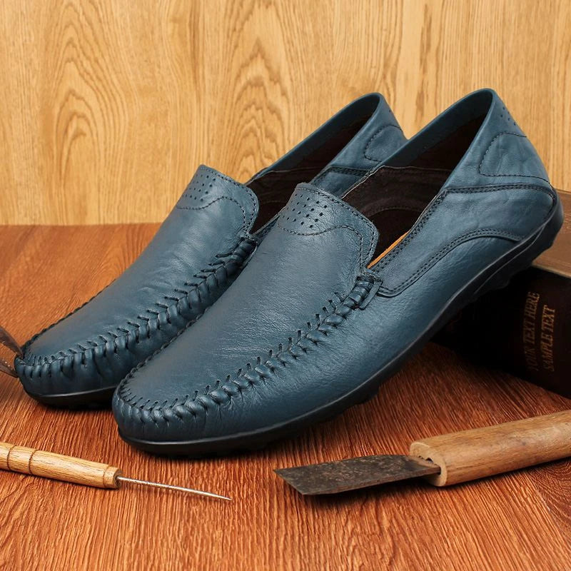 Zapatos de hombre de cuero genuino, mocasines formales informales de marca de lujo para hombre, mocasines italianos transpirables sin cordones, zapatos náuticos de talla grande