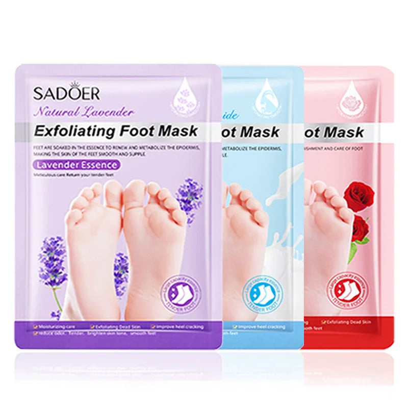 3 pares SADOER mascarilla de lavanda para pies mascarilla exfoliante de pies hidratante antienvejecimiento pies pedicura exfoliante pies cuidado de la piel