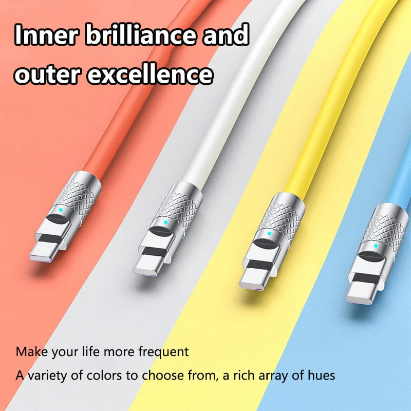 Nuevo Cable de Silicona Líquida Tipo C de Carga Súper Rápida PD de 120w 6A, Cable USB de Carga Rápida de 1M 1.5M 2M, Cable USB C a C