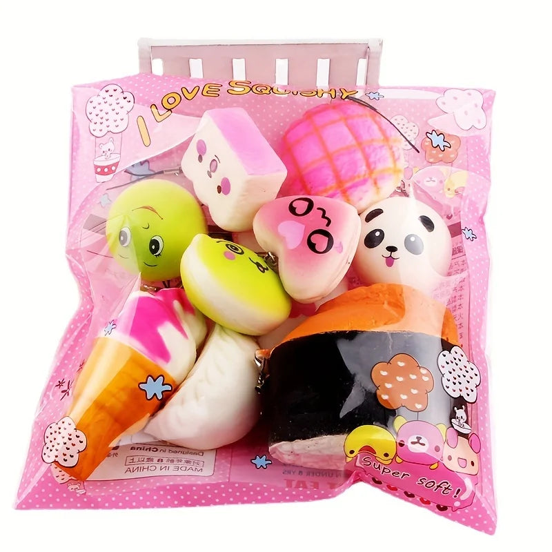 Nuevo 10 Uds. Juguete Squishies medio Mini juguetes de pan suave llave pastel de plátano tostada juguete blando juguetes Kawaii paquete blando juguete al azar