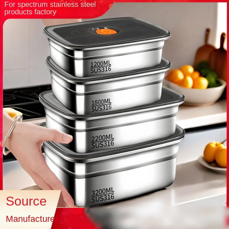 Crisper de acero inoxidable 304, fiambrera, fiambrera sellada a prueba de fugas, caja de almacenamiento para refrigerador y congelador, fiambrera para acampar