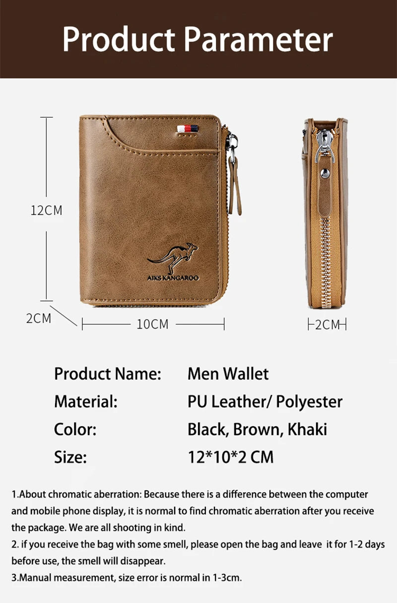 Cartera para hombre, tarjetero de cuero, monedero con cremallera, carteras de lujo para hombre, monederos con protección RFID, cartera Masculina de lujo