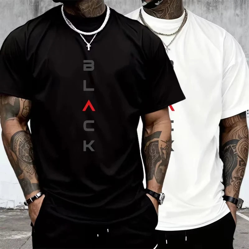 Camiseta de algodón para hombre, camiseta informal con estampado de manga corta para deportes al aire libre, camisetas holgadas para correr, camiseta holgada de estilo harajuku en blanco y negro para uso diario