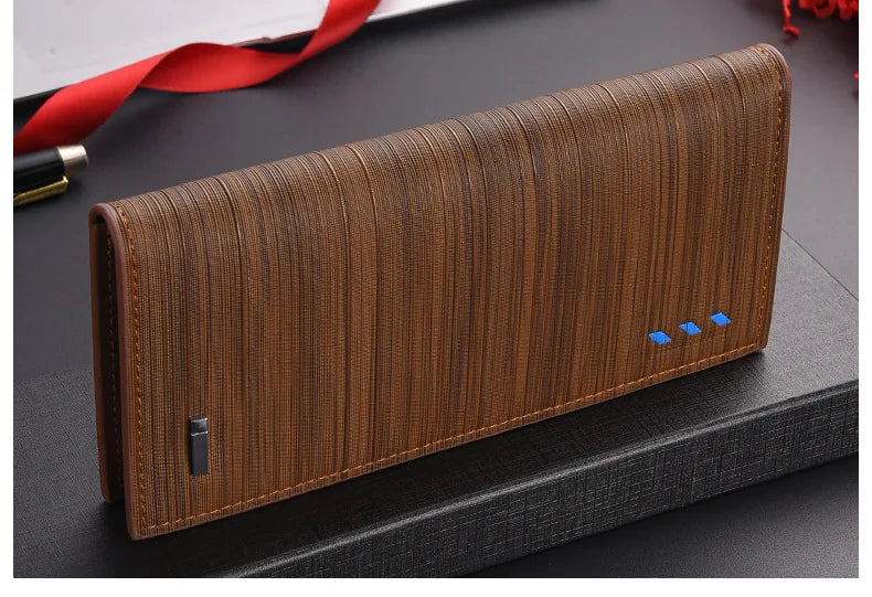 Nueva cartera larga estilo libro de cheques de Color café para hombre de gran capacidad PU Retro largo para hombres con ranuras para tarjetas con ventana de identificación