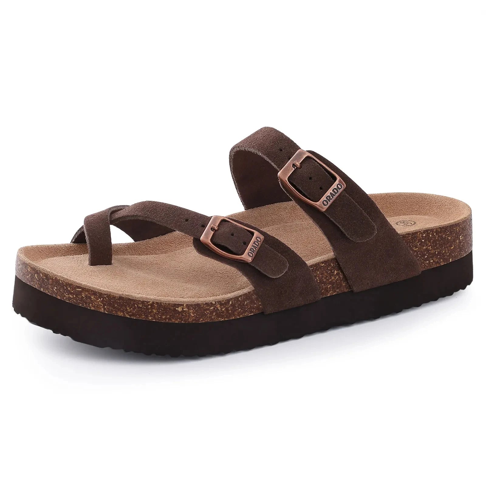 Comwarm Zapatillas tipo zuecos de ante para mujer, mulas de cuero, zapatillas planas clásicas de corcho para hombre, sandalias con reposapiés de corcho para exteriores con soporte para arco