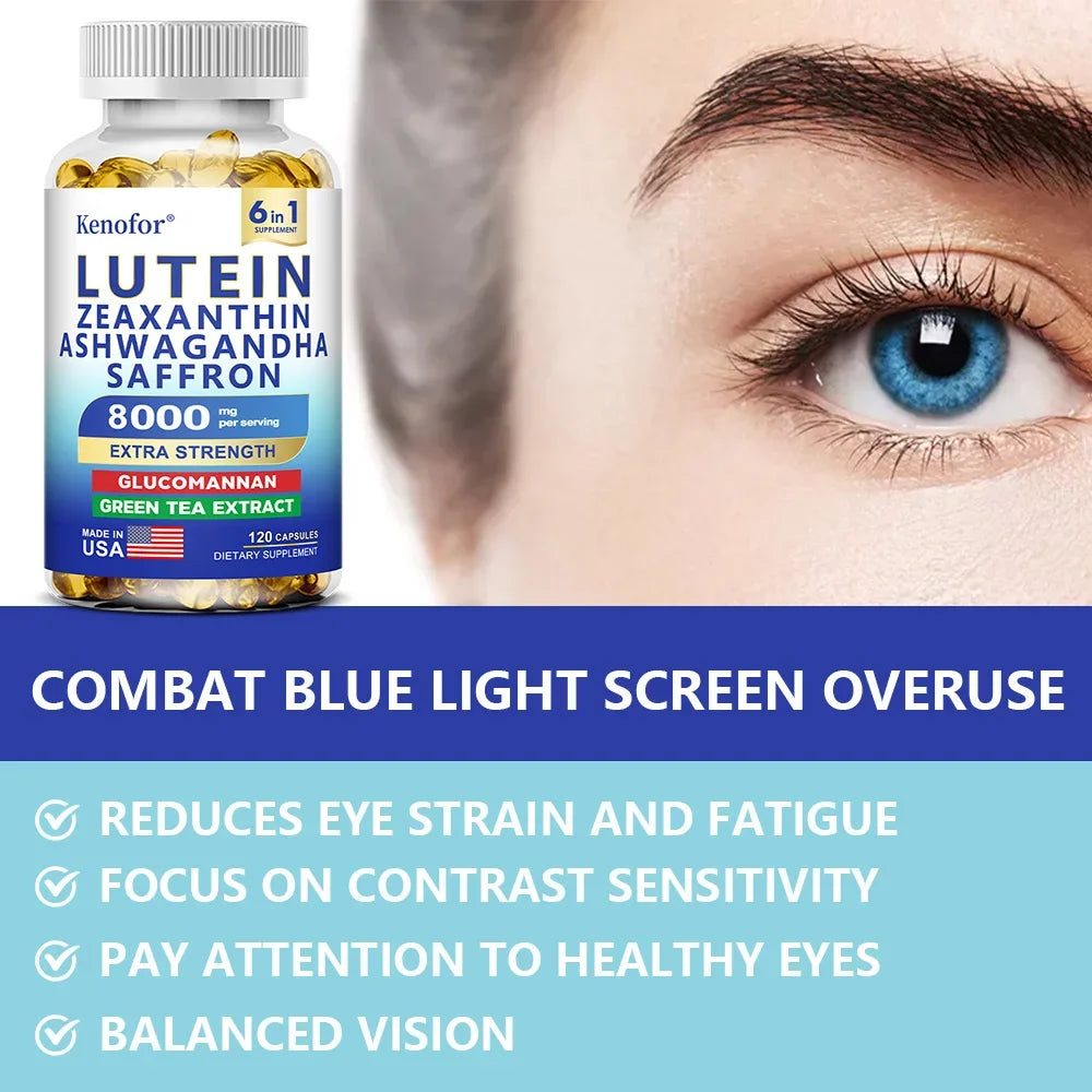 Suplemento de Luteína y Zeaxantina 8000 Mg, Vitaminas para la Vista con Azafrán para Adultos, Suplemento para la Salud Ocular, para Apoyar la Visión y el Cuidado de los Ojos