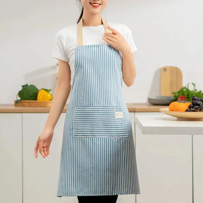 Delantal de lino a rayas para el hogar, sin mangas, cuello colgante, elasticidad ajustable, cocina, jardinería, delantal de estilo japonés nuevo