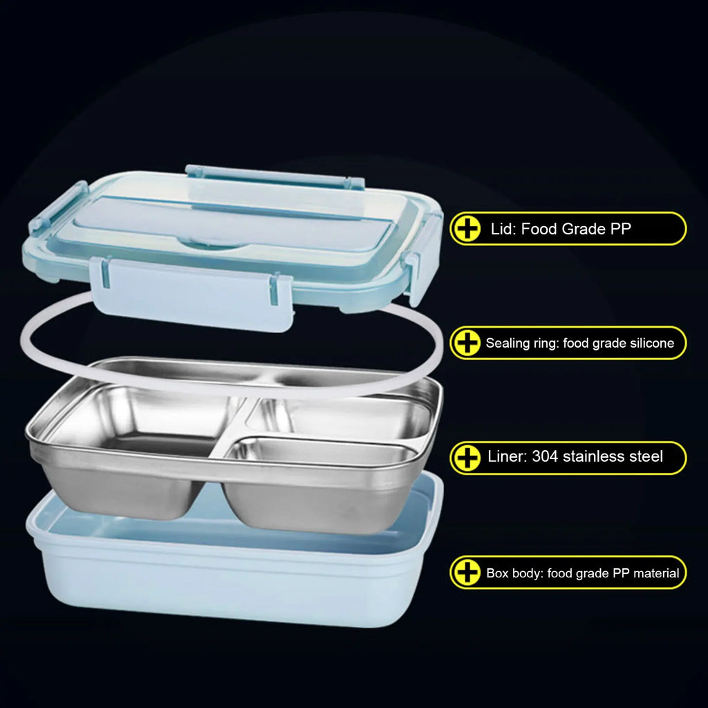 Fiambrera de acero inoxidable para estudiantes y adultos, contenedor de almacenamiento de alimentos, caja Bento portátil de 4 compartimentos