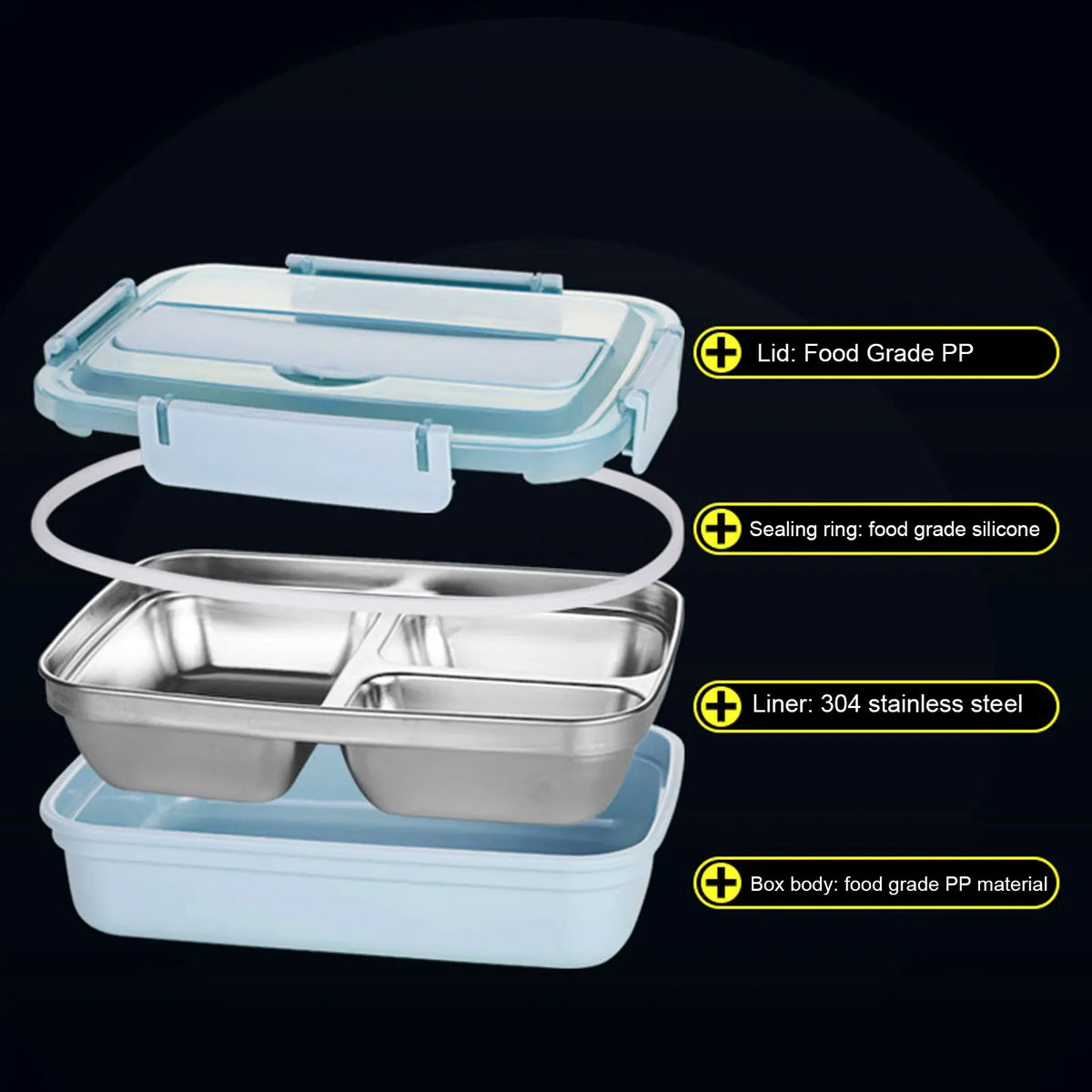 Fiambrera de acero inoxidable para estudiantes y adultos, contenedor de almacenamiento de alimentos, caja Bento portátil de 4 compartimentos