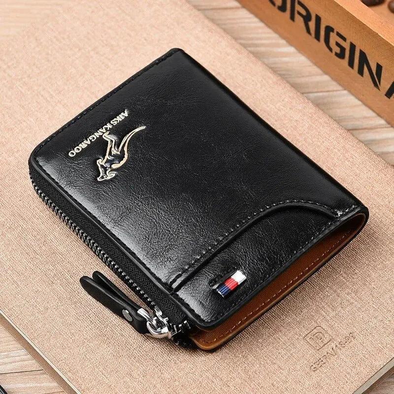 Cartera para hombre, tarjetero de cuero, monedero con cremallera, carteras de lujo para hombre, monederos con protección RFID, cartera Masculina de lujo