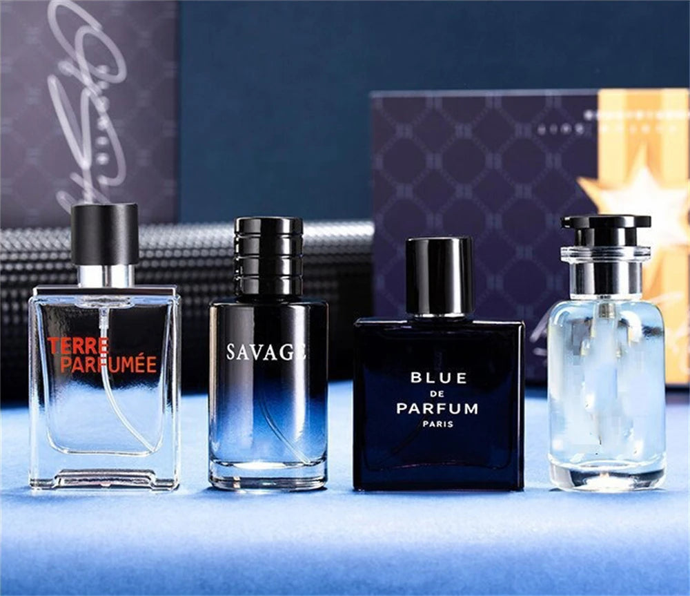 Perfume de marca de lujo para hombre, Colonia, 100ml, caja de regalo para hombre, conjunto de 4 Uds., Perfumes masculinos, Spray aromático afrutado Floral Natural