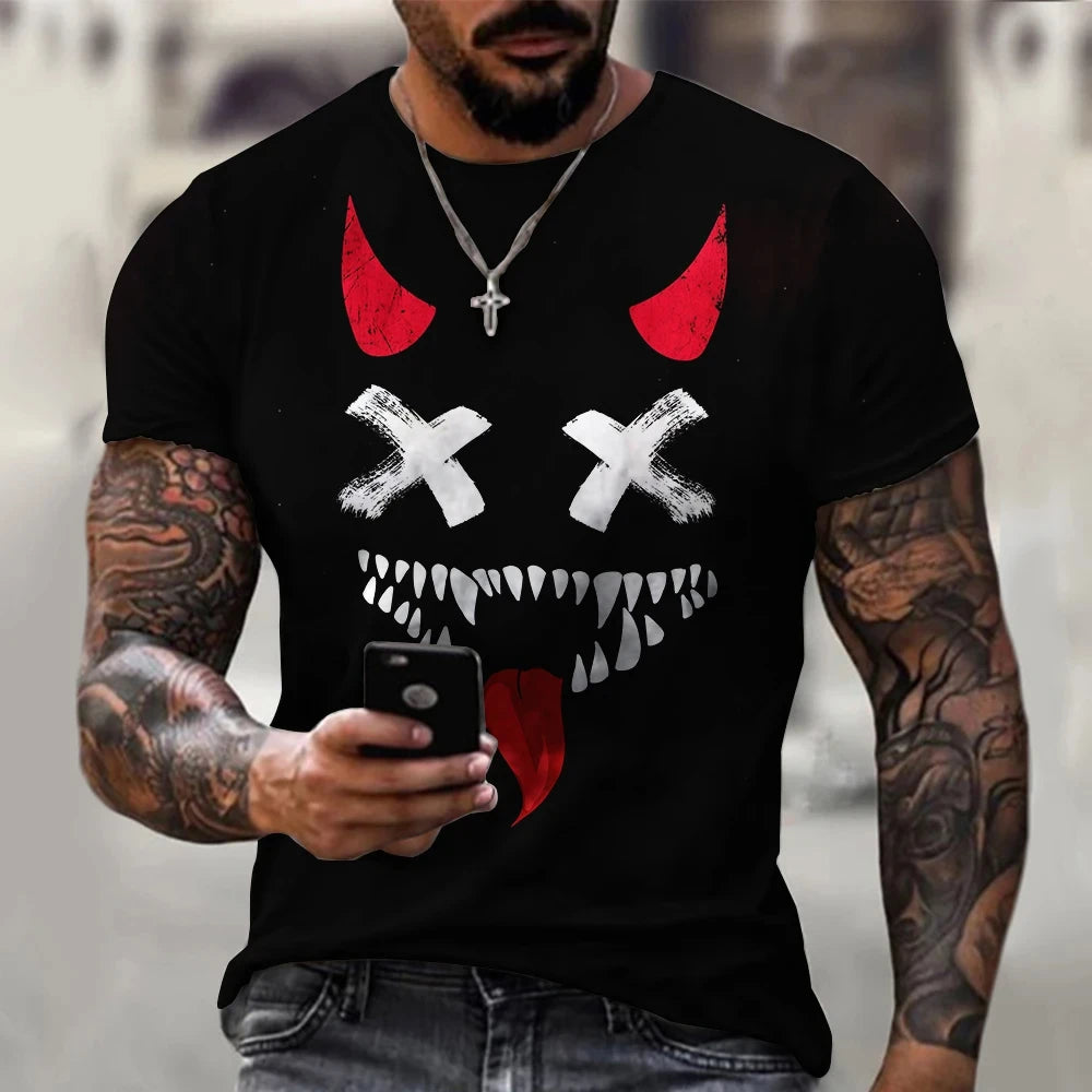 Camiseta de gran tamaño para hombre, pantalón corto informal de manga Hip Hop con estampado de cara sonriente, camiseta de talla grande, Jersey, camiseta para hombre 2024