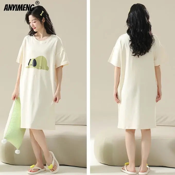 100% ALGODÓN! Camisón de verano para mujer de talla grande M-4XL, nuevo camisón antibacteriano HQ, camisón de manga corta, vestido informal