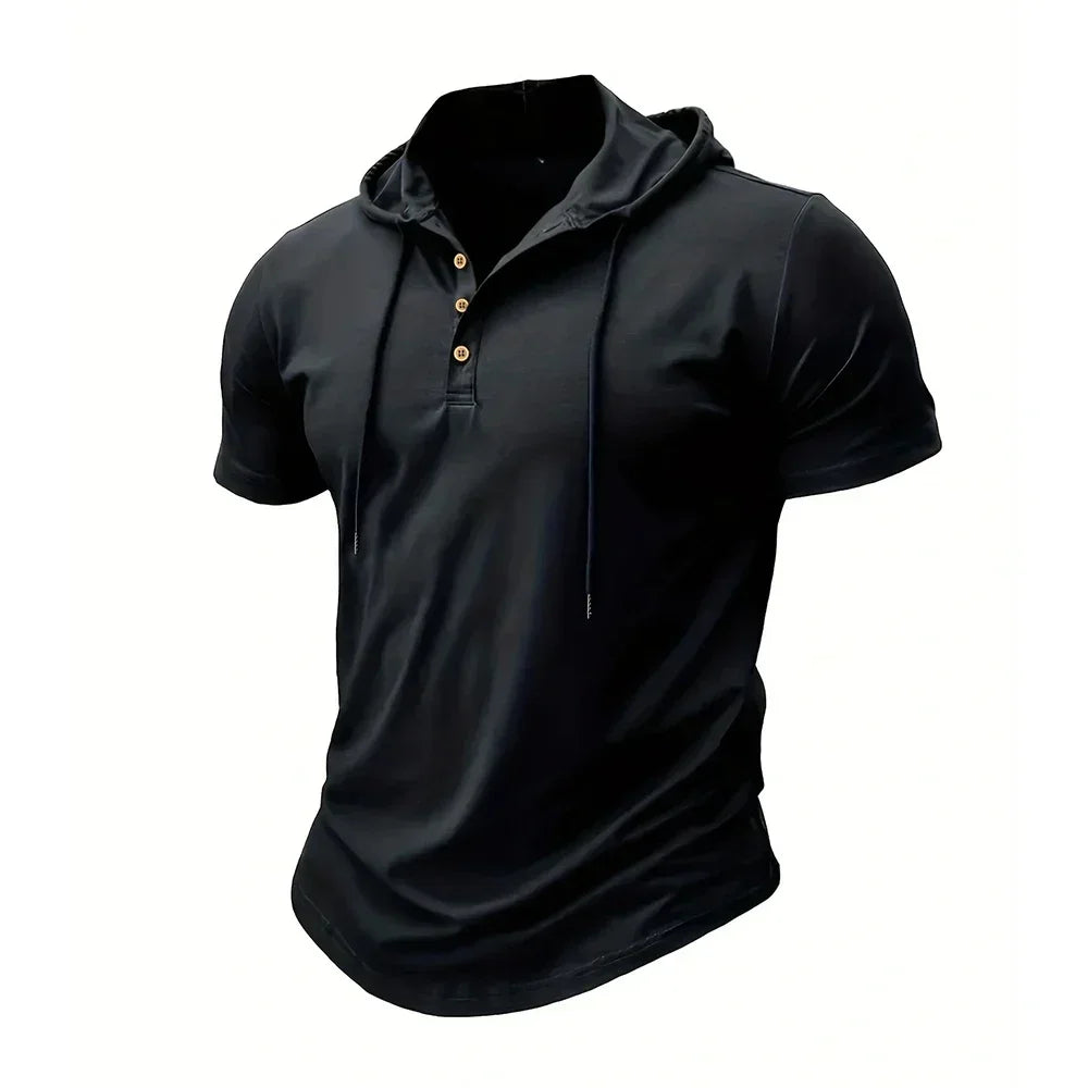 Camiseta ajustada de verano para hombre, camisetas de manga corta con capucha para Fitness, Sudadera con capucha ligera para hombre, camisetas deportivas transpirables para Fitness
