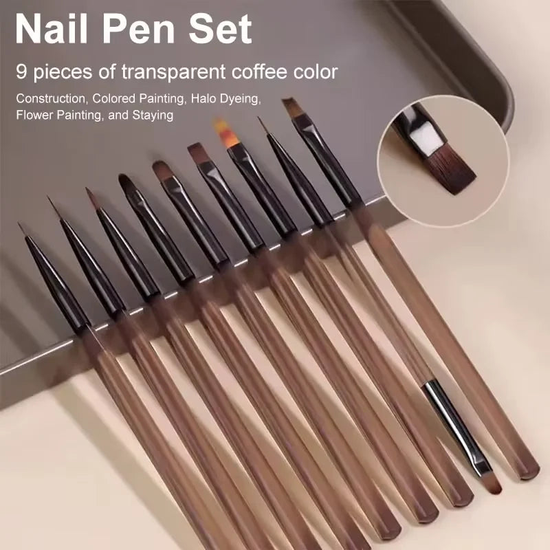 9 Bolígrafo de gel UV, pincel para uñas DIY, pincel para pintar acrílico, delineador de ojos para diseño de uñas, herramientas de pintura para exhibición de puntas de uñas.