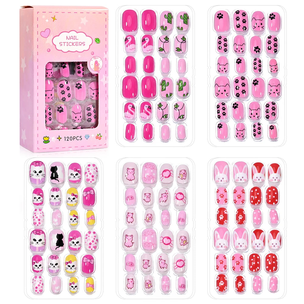 120 unids/set lindo dibujo en uñas Rosa degradado fresa princesa amor corazón estrellas puntas de uñas decoraciones de uñas para niñas
