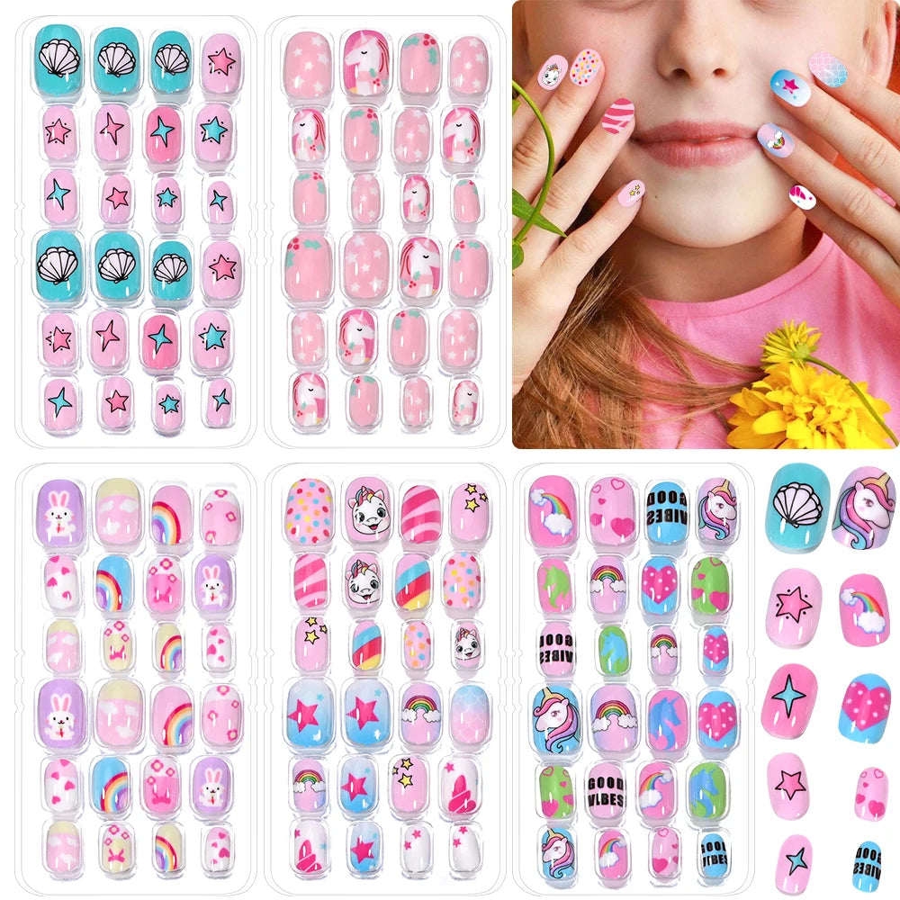 120 unids/set lindo dibujo en uñas Rosa degradado fresa princesa amor corazón estrellas puntas de uñas decoraciones de uñas para niñas