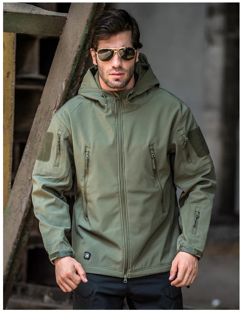 Chaqueta de Piel de Tiburón a la Moda 2024, Chaqueta Táctica Impermeable y Cortavientos para Hombre, Chaqueta con Capucha