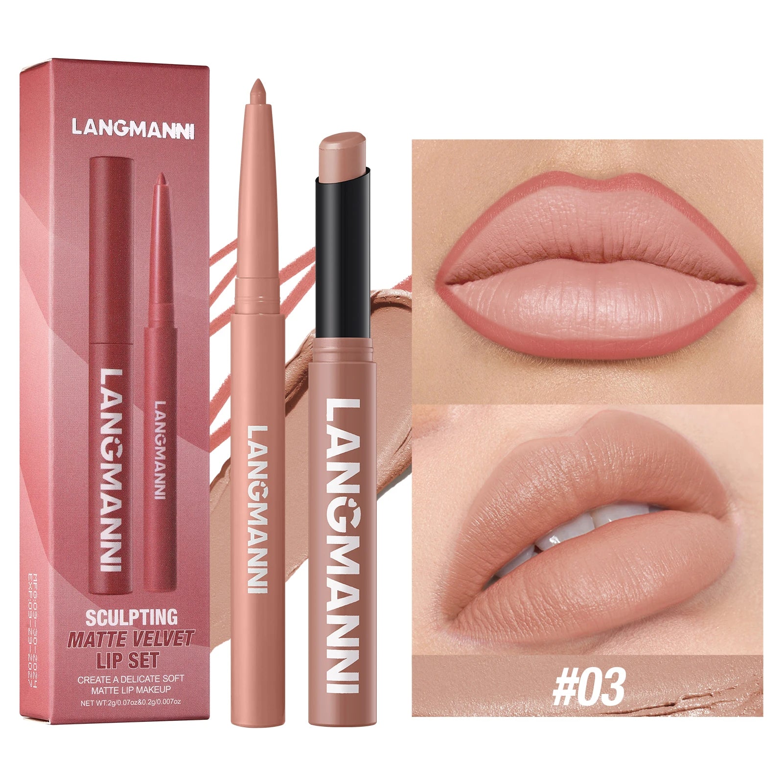Delineador de labios impermeable integrado + juego de lápiz labial, sin manchas, sin desvanecimiento, sin taza, duradero, fácil de crear un maquillaje perfecto.