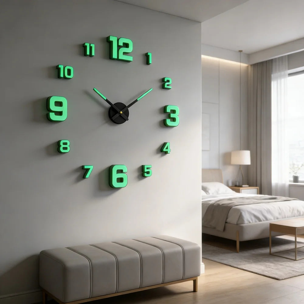 Reloj de pared grande 3D, relojes de pared clásicos luminosos, reloj Digital DIY, relojes de pared, pegatinas, reloj silencioso para el hogar, mesa de salón