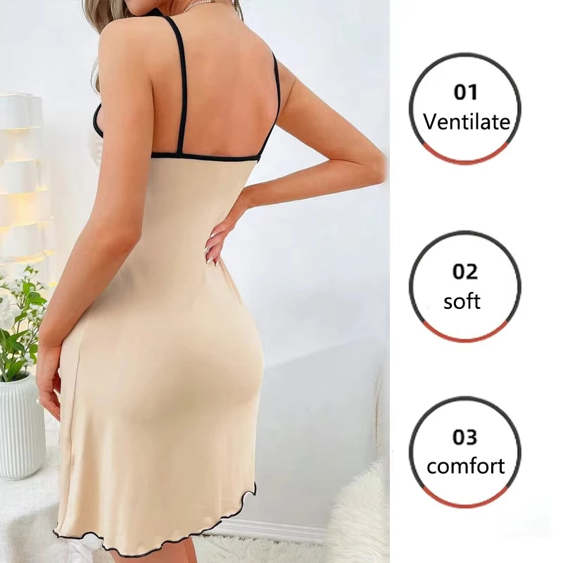 Camisón camisola con estampado de osito bonito para mujer, vestido para dormir con tirantes finos, Mini dobladillo de lechuga, ropa de descanso con ribete en contraste, estilo Y2K