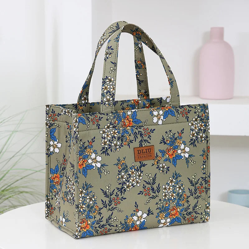 Bolso de mano grueso de gran capacidad con estampado de nailon de nuevo estilo, bolsa de almacenamiento para fiambrera semicerrada con cremallera portátil de trabajo, bolsa bento