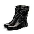 Botas de tubo medio de cuero de alta calidad para hombre, zapatos clásicos de moda para Otoño e Invierno, zapatos Punk Rock negros, informales para hombre y mujer de talla grande 38-48