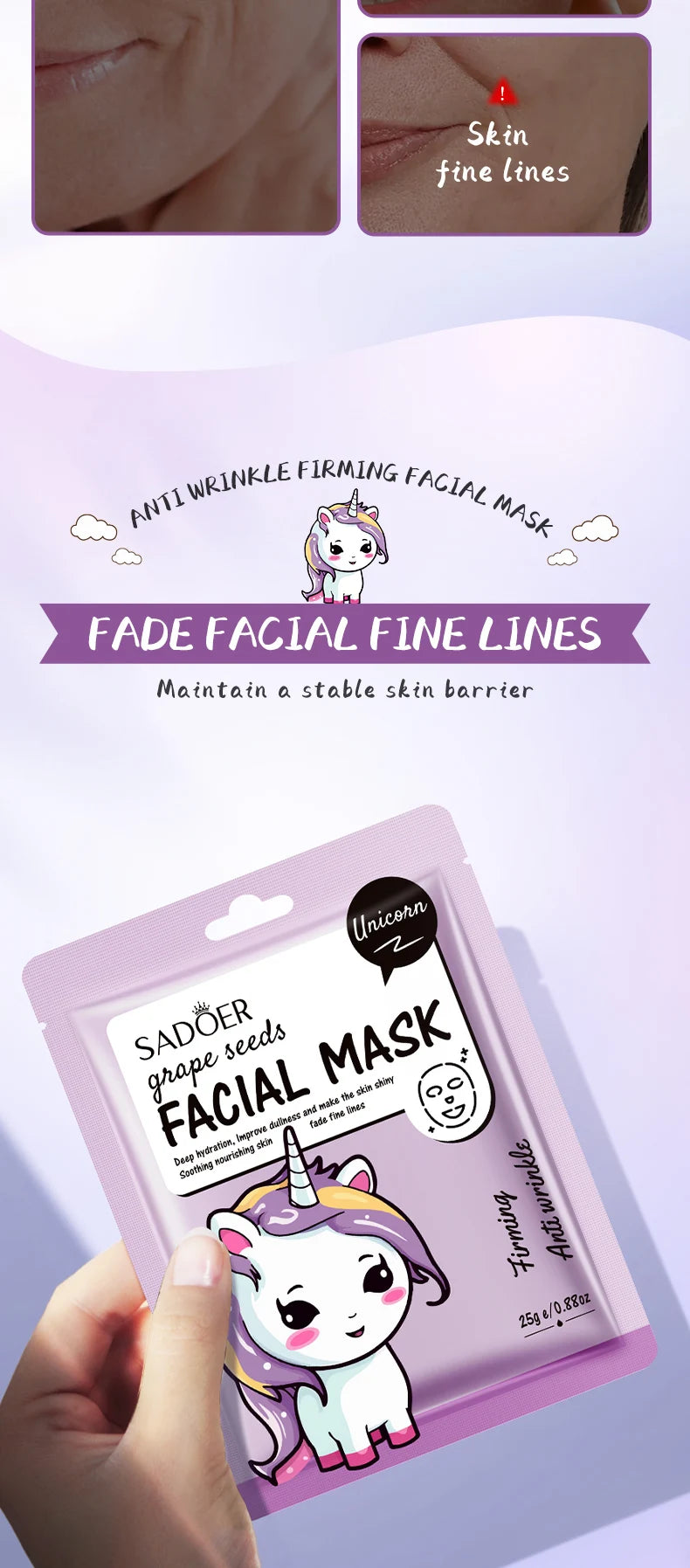 5 uds SADOER dibujos animados frutas frescas máscaras faciales hidratante calmante iluminador mascarilla Facial hidratante para el cuidado de la piel Facial