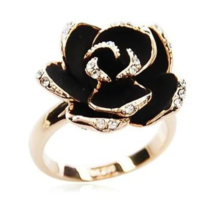 Gran oferta de anillos de joyería de moda, anillos con apertura de flor de rosa negra, anillos ajustables para dedo índice para mujer y niña, regalo