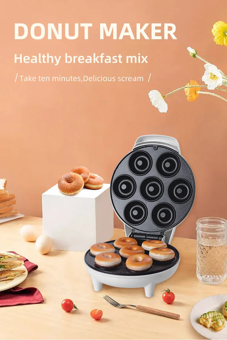 Mini máquina para hacer rosquillas, superficie antiadherente para niños, desayuno, aperitivos, postres, hace 7 donuts, electrodomésticos de Color blanco