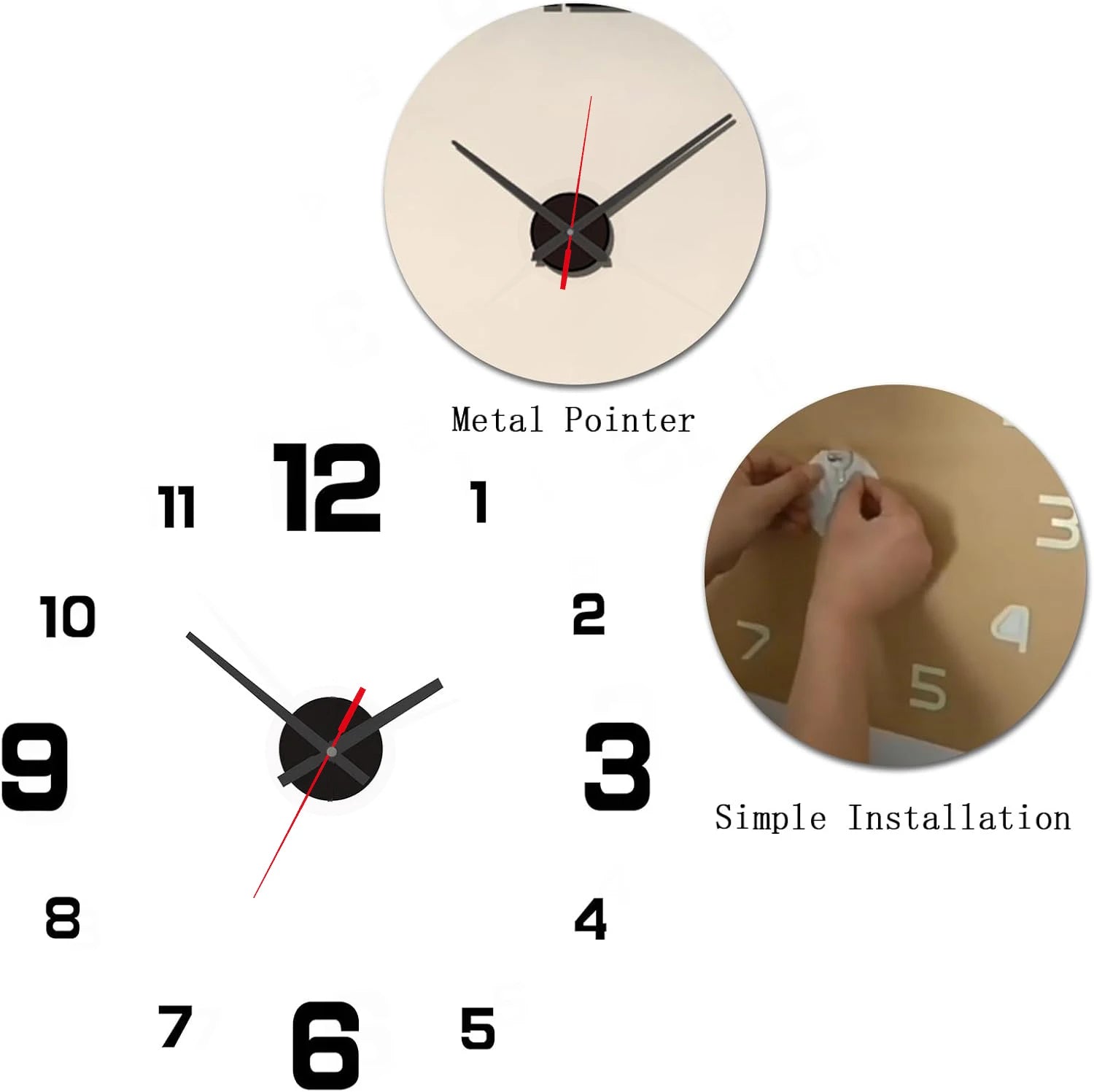 Reloj colgante de pared DIY sin marco creativo 3D, pegatinas de pared, reloj Digital silencioso para el hogar, decoración de pared para sala de estar y oficina