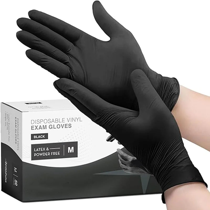 Guantes de nitrilo negros desechables, guantes de limpieza duraderos y gruesos para el hogar, para cocina, teñido del cabello, tatuaje, 20/50/100 Uds.