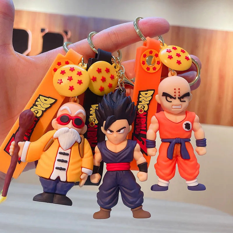 LLavero de Dragon Ball de Anime, joyería de moda, figuras de acción de Son Goku Vegeta Piccolo, llavero de PVC de 8CM para hombres y mujeres, colgante de bolso