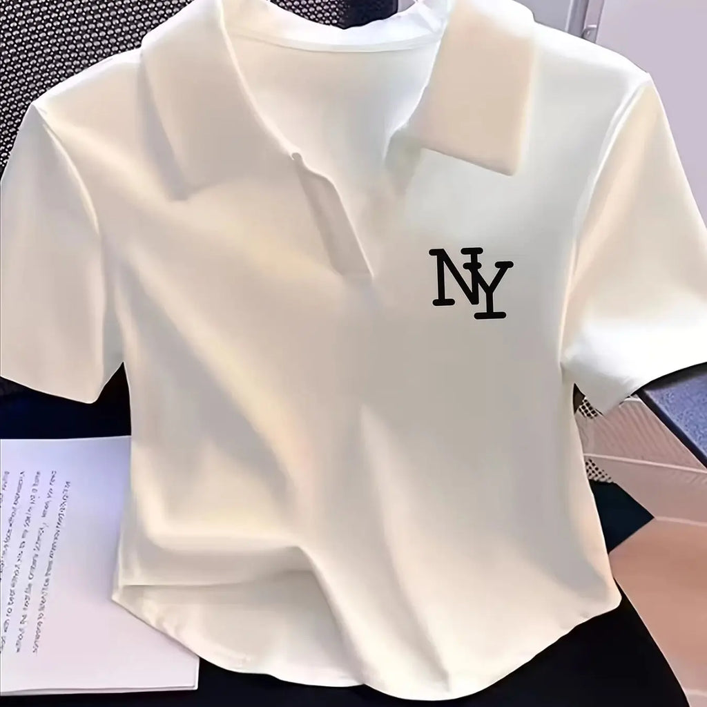 Camiseta POLO blanca de manga corta para mujer, estilo punk, holgada y cómoda, para vacaciones, de verano