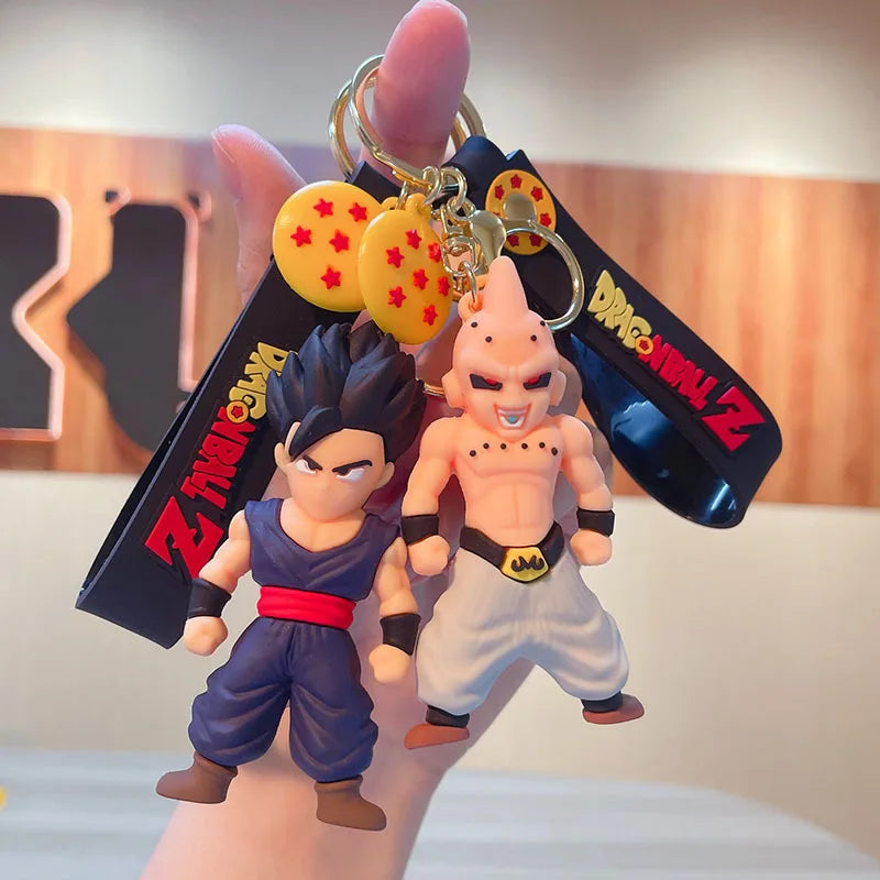 LLavero de Dragon Ball de Anime, joyería de moda, figuras de acción de Son Goku Vegeta Piccolo, llavero de PVC de 8CM para hombres y mujeres, colgante de bolso