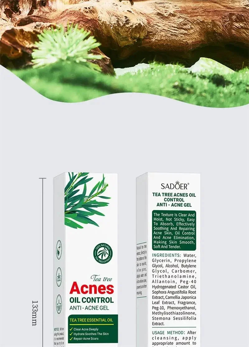 Crema para eliminar el acné del árbol de té, Control de aceite hidratante suave para el rostro, Gel Facial para eliminar el acné, espinillas, belleza y salud
