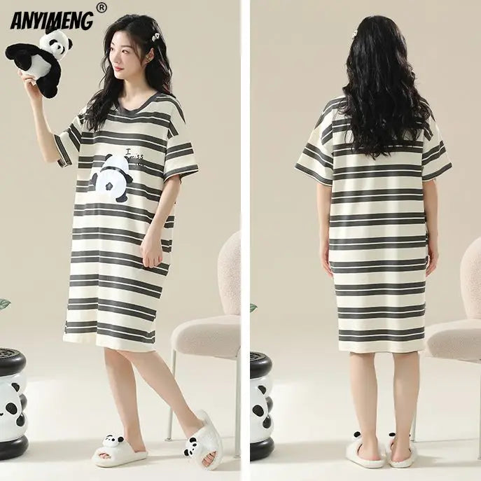 100% ALGODÓN! Camisón de verano para mujer de talla grande M-4XL, nuevo camisón antibacteriano HQ, camisón de manga corta, vestido informal