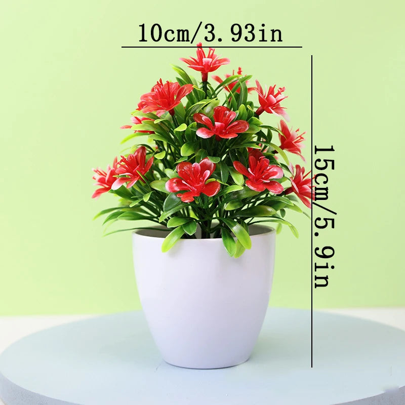 Flores Artificiales de Ciruelo de Cinco Hojas, Plantas Pequeñas en Maceta, Aptas para Interiores y Exteriores, Ideales para Decoración del Hogar y Bodas