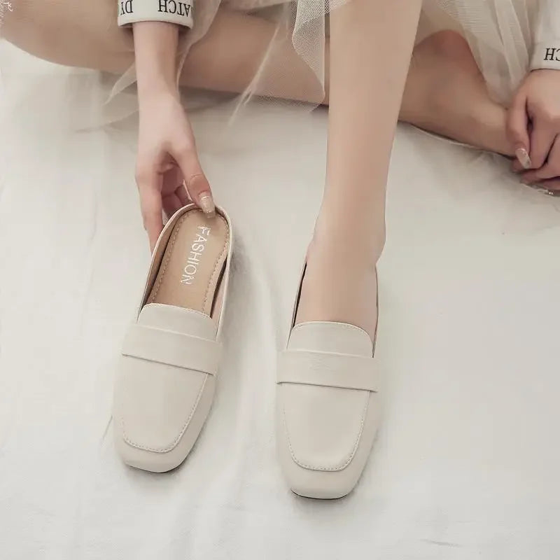 Baotou-Zapatillas planas de cuero suave para Mujer, Zapatos planos sin cordones, suela suave, 2024