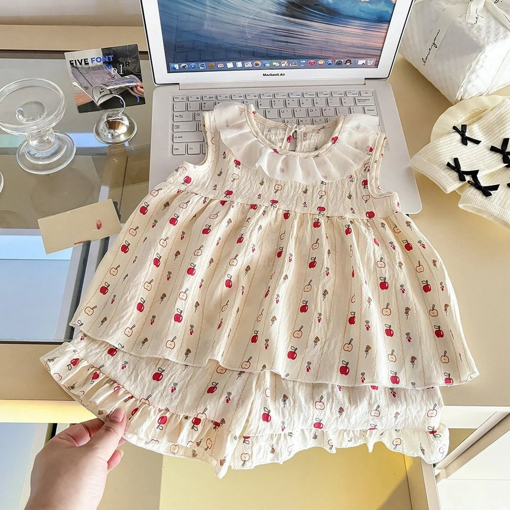 Conjunto de Ropa Infantil de 2 Piezas con Estampado Completo para Niñas de 1 a 10 Años, Verano 2026, Sin Mangas, Tela Suave y Transpirable, Diseño Lindo, Ropa para el Hogar